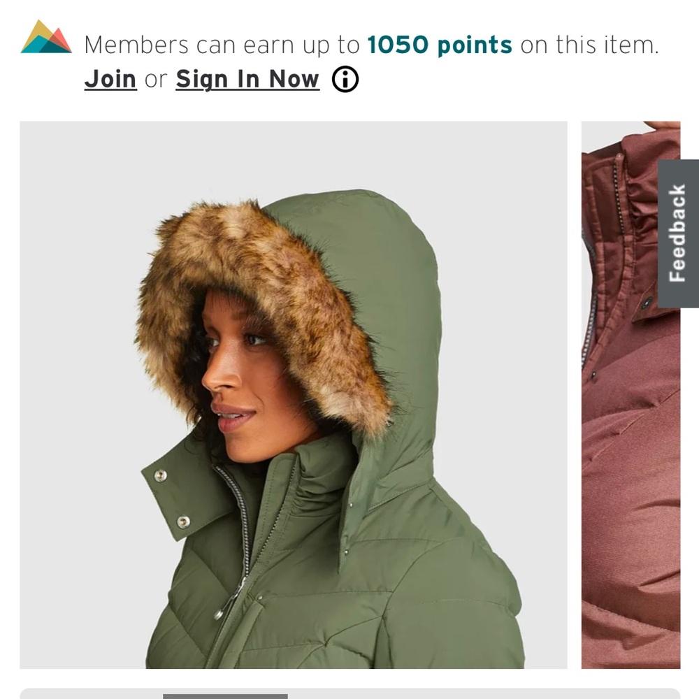 Eddie Bauer Green Fur-Trimmed Hooded Jacket